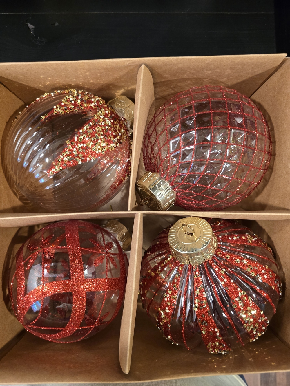 Red Glitter Glass Holiday Ornament Set - Unbranded